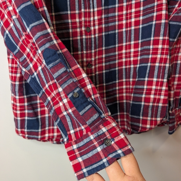 St.Johns Bay Red Navy Plaid Button Down Soft Cotton Flannel Men's Small - Picture 4 of 8